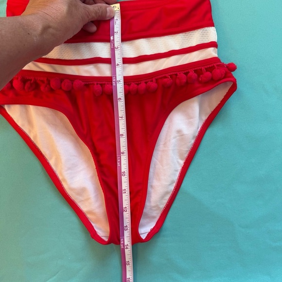 Coco ship Red pom Pom Bikini Set size 4 with mesh woman’s - Picture 9 of 11